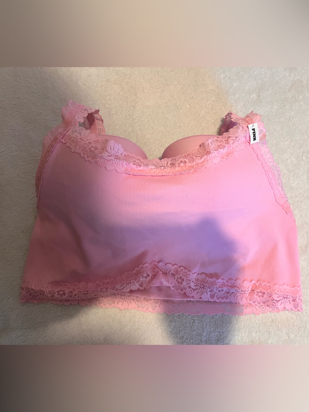 PINK Victoria's Secret Ribbed Lace-Trim underwire BRA - Light Pink NWT-MSRP $35